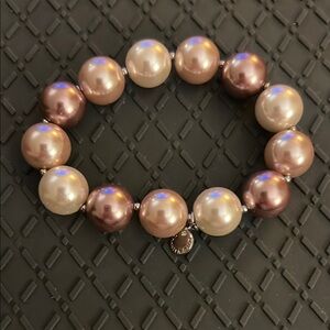 Pink and Cream Large Pearl Bracelet with Charm